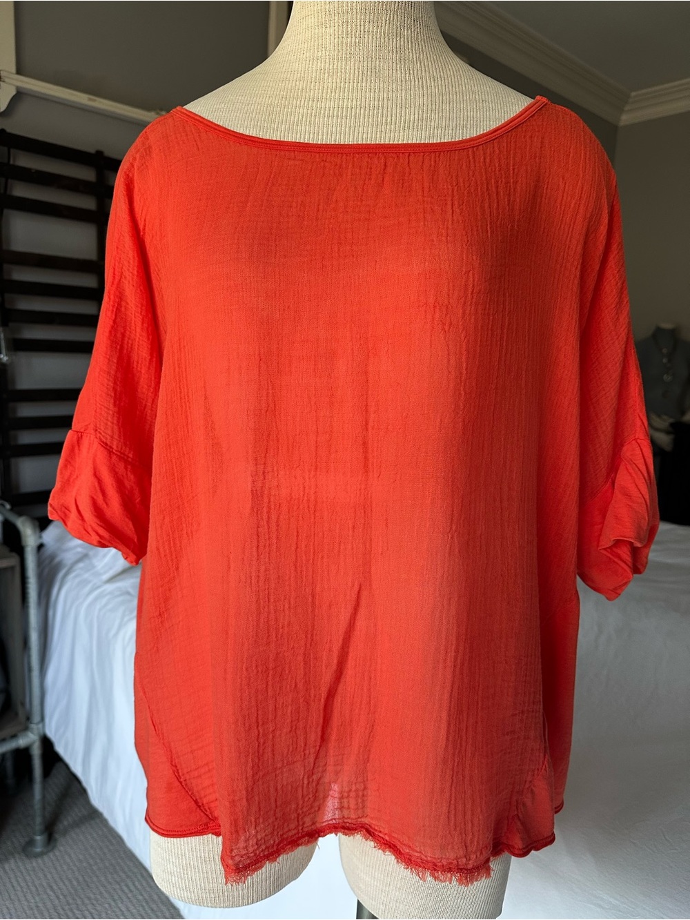 Velvet by Graham & Spencer Coral-Orange Boatneck Tunic, size large